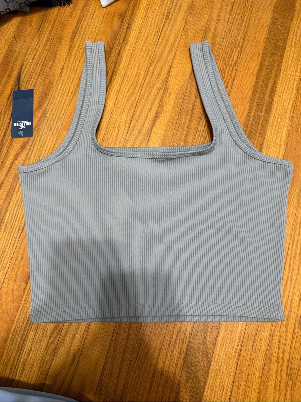 Hollister Ribbed Square Neck Crop Tank - Charcoal Gray